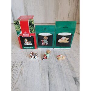 Hallmark‎ dog family animal peaceful miniature ornament Xmas set